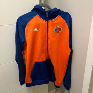 Adidas New York Knicks boys Full Zip Sweatshirt Orange Blue Size XL 18